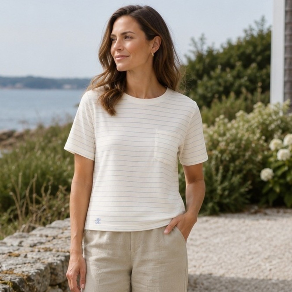 Ralph Lauren Womens Silk Top 6 Ivory Pinstripe Striped Nautical Coastal